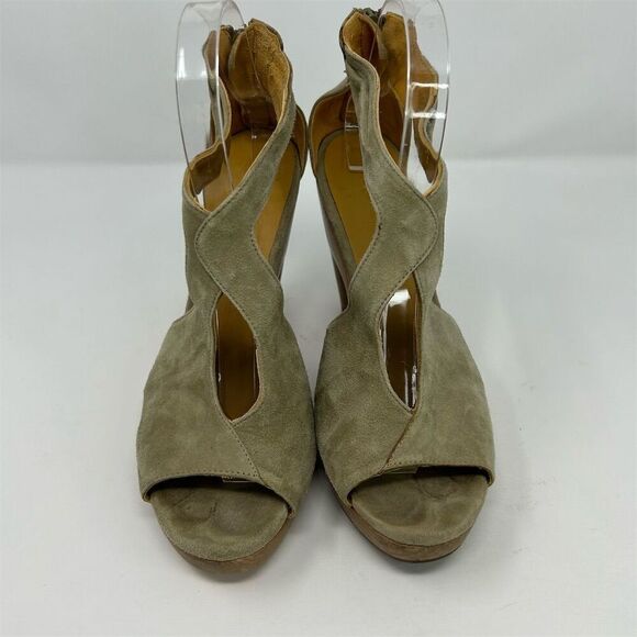 Coclico Women's Green T-Strap Peep Toe Pumps Size 39 Wood Platform Back Zipper - Picture 4 of 12